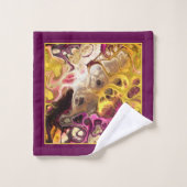 ピンク、紫の絞り染め大理石のパターンとモノグラム バスタオルセット (ウォッシュタオル)