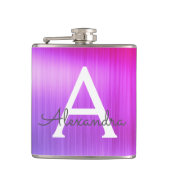 ピンク – 紫ブラシ仕上げ金属モノグラム名 フラスク (正面)
