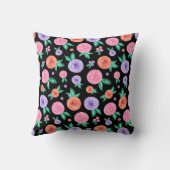 ピンク/紫色の水色バラパターンの黒 クッション (裏面)