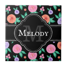 ピンク/紫色の水色バラパターンの黒