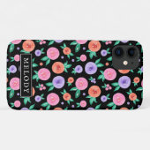ピンク/紫色の水色バラパターンの黒 Case-Mate iPhoneケース (裏面(横))
