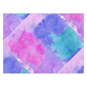 ピンク、紫色、ティール(緑がかった色)および青い水彩画の汚れ テーブルクロス (正面(横))