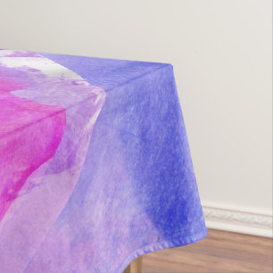 ピンク、紫色、ティール（緑がかった色）および青い水彩画の汚れ テーブルクロス