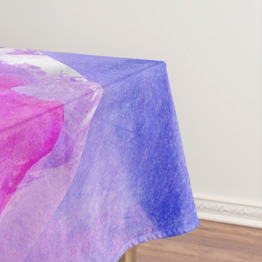 ピンク、紫色、ティール(緑がかった色)および青い水彩画の汚れ テーブルクロス (インサイチュ)