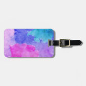 ピンク、紫色、ティール(緑がかった色)および青い水彩画の汚れ ラゲッジタグ (正面横)