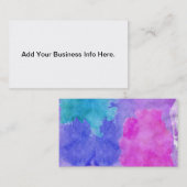 ピンク、紫色、ティール(緑がかった色)および青い水彩画の汚れ 名刺 (正面/裏面)