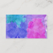 ピンク、紫色、ティール(緑がかった色)および青い水彩画の汚れ 名刺 (裏面)