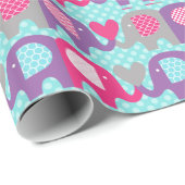ピンク、紫色、灰色象愛包装紙 ラッピングペーパー (ロールコーナー)