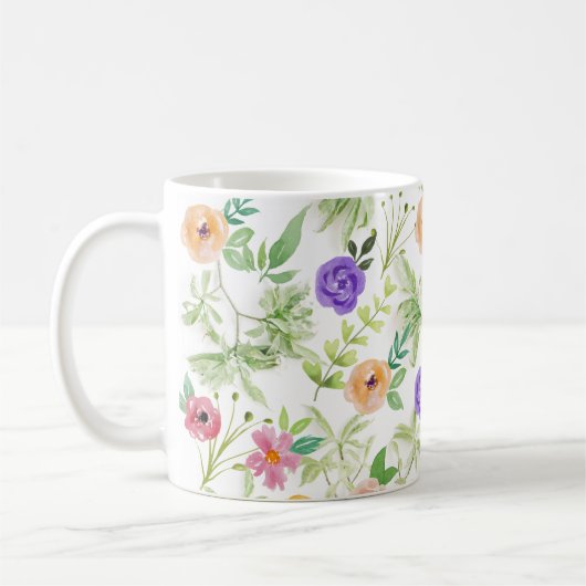 ピンク 紫色 黄色 花 フラワー コーヒーマグカップ (左)