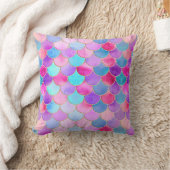 ピンク、紫、アクアマーメイドスケールパターン クッション (ブランケット)