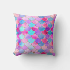 ピンク、紫、アクアマーメイドスケールパターン クッション