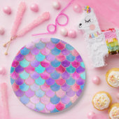 ピンク、紫、アクアマーメイドスケールパターン ペーパープレート (パーティー)