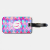 ピンク、紫、アクアマーメイドスケールパターン ラゲッジタグ (裏面横)