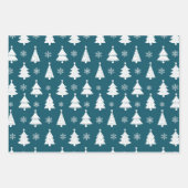 ピンク、紫、ティール（緑がかった色）冬クリスマスツリーパターン ラッピングペーパーシート (正面3)