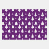 ピンク、紫、ティール（緑がかった色）冬クリスマスツリーパターン ラッピングペーパーシート (正面2)