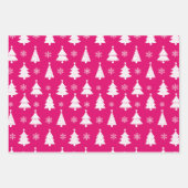 ピンク、紫、ティール（緑がかった色）冬クリスマスツリーパターン ラッピングペーパーシート (正面)