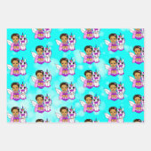 ピンク、紫、ティール（緑がかった色）妖精とユニコーン ラッピングペーパーシート (正面3)