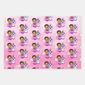 ピンク、紫、ティール（緑がかった色）妖精とユニコーン ラッピングペーパーシート (正面)