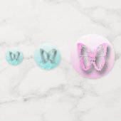 ピンク、紫、ティール（緑がかった色）蝶パーティー紙吹雪 コンフェッティ (正面)