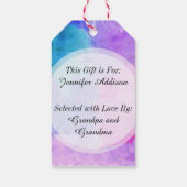 ピンク、紫、ティール(緑がかった色)、青の水色の汚れ ギフトタグ (裏面)