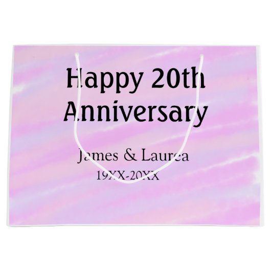ピンク 紫 パステルカラー 名前 20周年記念日 ラージペーパーバッグ (正面)