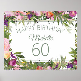 ピンク 紫 フローラル グリーン 葉 60歳 誕生日 ポスター
