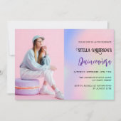 ピンク 紫 ホログラフィック フォト ラグジュアリー キンセアニエラ 招待状 (正面)