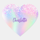 ピンク 紫 ホログラフィック 名前 ハートシール (正面)