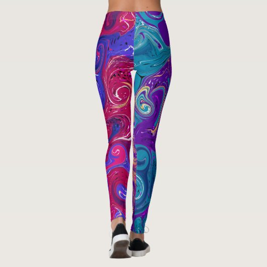 ピンク、紫、マゼンタの流体アート大理石 レギンス (裏面)