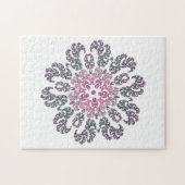 ピンク、紫、灰色、白のフラクタルアート万華鏡のように千変万化するパターン ジグソーパズル (横)