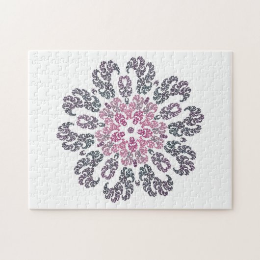 ピンク、紫、灰色、白のフラクタルアート万華鏡のように千変万化するパターン ジグソーパズル (横)