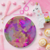 ピンク、紫、緑のアルコール大理石インクプリントプレート ペーパープレート (パーティー)