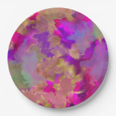 ピンク、紫、緑のアルコール大理石インクプリントプレート ペーパープレート (正面)