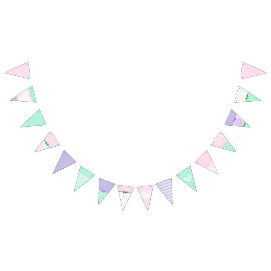 ピンク、紫、緑のフラッグガーランド バンティングフラッグ (全)