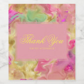 ピンク、紫、緑の大理石インクサンキューカード ワインラベル (シングルラベル)