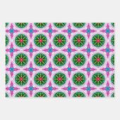 ピンク、紫、緑の抽象芸術星模様 ラッピングペーパーシート (正面3)