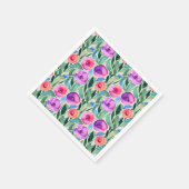 ピンク、紫、緑の水色の花 スタンダードカクテルナプキン (角)