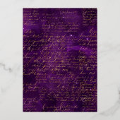 ピンク、紫、金ゴールドのフローラ 箔招待状 (裏面)