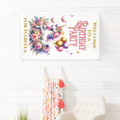 ピンク、紫、金ゴールドユニコーンウェルカム誕生日 横断幕 (インサイチュ)