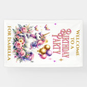 ピンク、紫、金ゴールドユニコーンウェルカム誕生日 横断幕 (横)