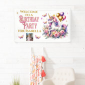 ピンク、紫、金ゴールドユニコーンウェルカム誕生日 横断幕 (インサイチュ)