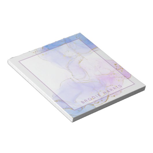 ピンク、紫、青のアルコールインクパーソナライズされた ノートパッド (アングル)