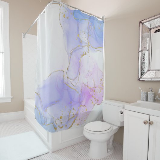 ピンク、紫、青のアルコールインク シャワーカーテン (インサイチュ)