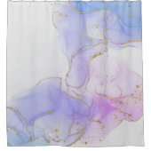 ピンク、紫、青のアルコールインク シャワーカーテン (正面)