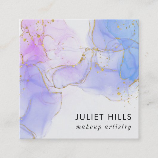 ピンク、紫、青のアルコールインク スクエア名刺 (正面)