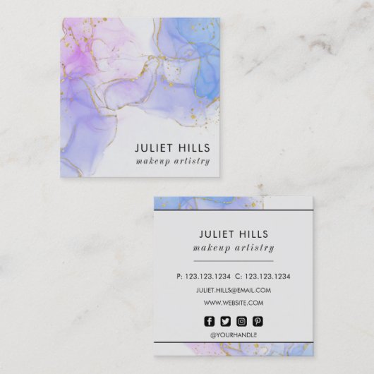 ピンク、紫、青のアルコールインク スクエア名刺 (正面/裏面)