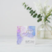 ピンク、紫、青のアルコールインク スクエア名刺 (スタンド正面)