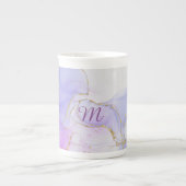 ピンク、紫、青のアルコールインク ボーンチャイナマグカップ (正面)