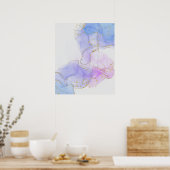 ピンク、紫、青のアルコールインク ポスター (キッチン)