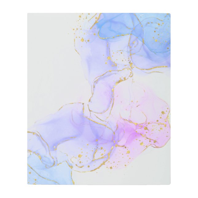 ピンク、紫、青のアルコールインク メタルプリント (正面)